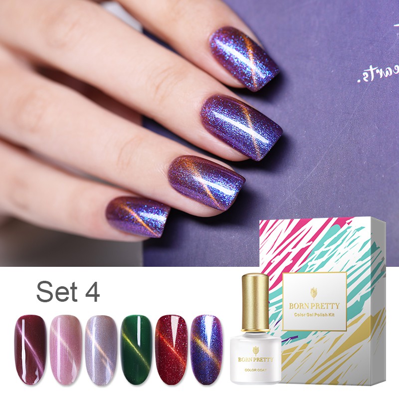 

BORN PRETTY 6 Bottles UV Gel Polish Nail Color Cat Eye Sequins Gel Varnish Thermal Color Changing