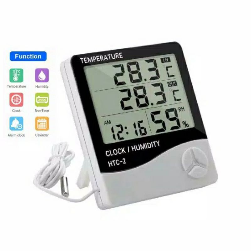 thermometer HTC-2 - 3 Row display thermometer, hygrometer &amp; clock