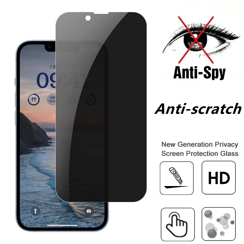 Pelindung Layar Tempered Glass Anti spy Tahan Gores Untuk Iphone 14 / 14 Plus / 14 Pro / 14 Pro Max