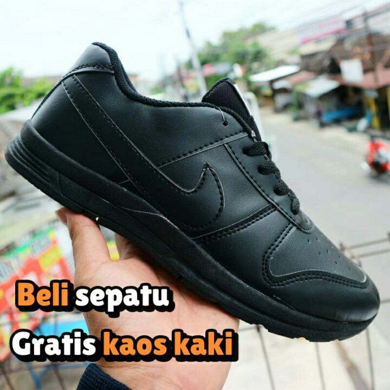 SEPATU HITAM POLOS FULL BLACK PRIA SEPATU SEKOLAH