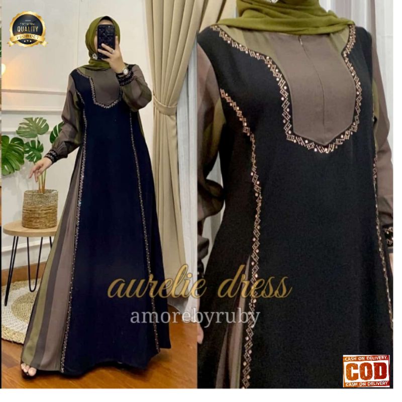 Gamis Aswan Aurelie Dress Wanita Ori Amore by Ruby Fashion Muslimah Terkini Baju Kondangan Mewah Terbaru
