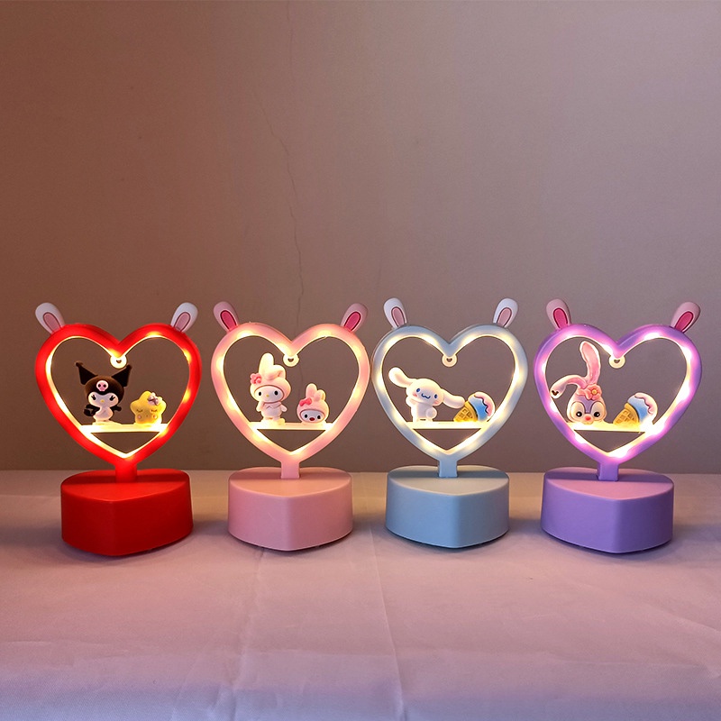 Lampu Meja LED Bentuk Hati Motif Anime Sanrio Kuromi Cinnamorolly Untuk Hadiah Ulang Tahun