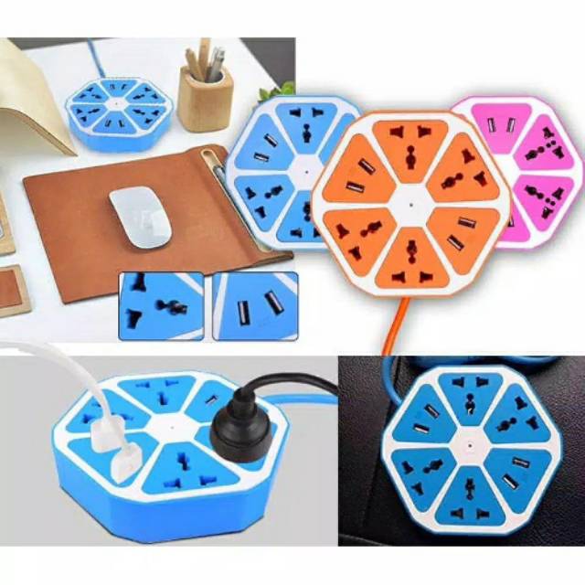 Stop Kontak 4 Listrik + 4 USB Kabel Roll