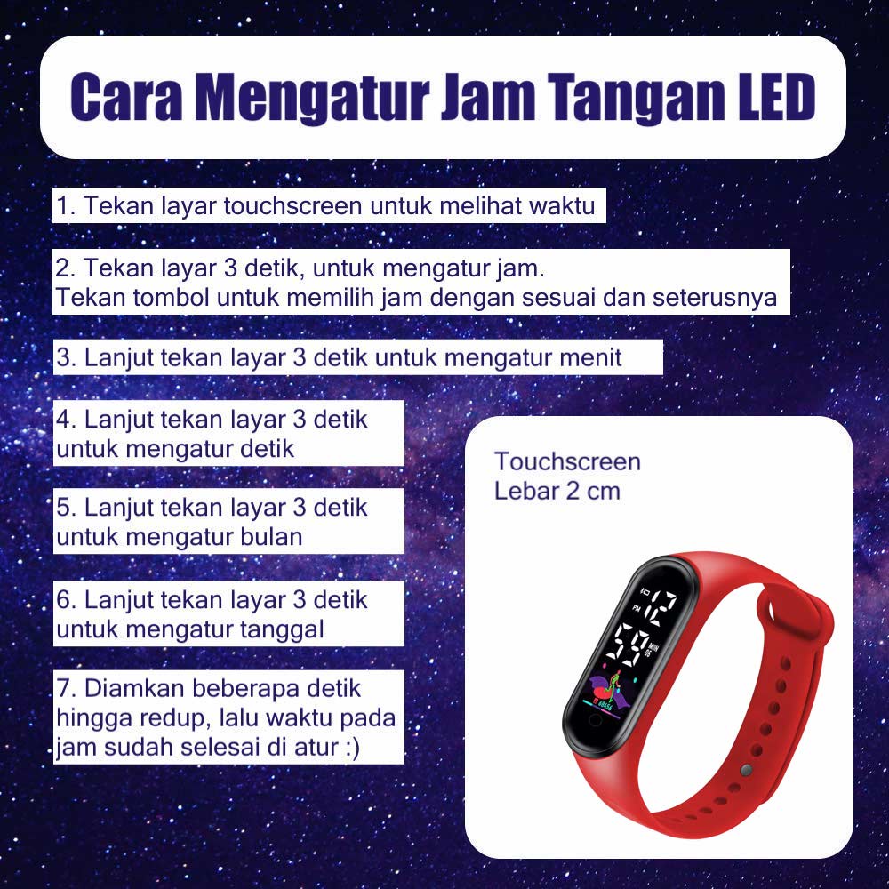 LED Watch [ Pink ] Touch Screen Water Resistant - Jam Tangan Digital Pria &amp; Wanita Strap Rubber LED_8068