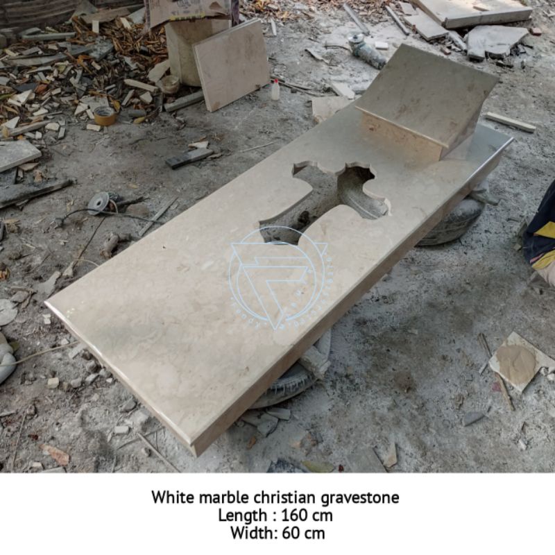 Nisan kijing makam kristen batu marmer putih 160x60