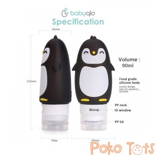 BabyQlo Silicone Travel Bottle Set Penguin Tempat Pill dan Botol Sabun Shampo Travelling