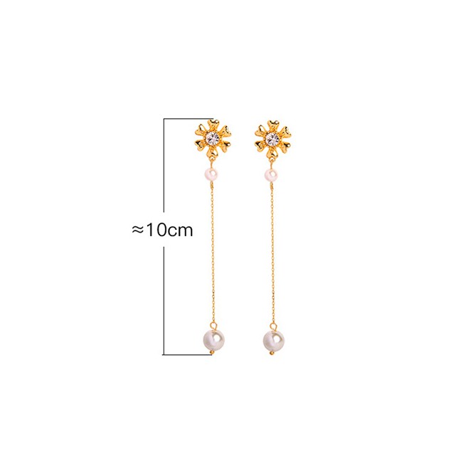 LRC Anting Tusuk Fashion Gold S925 Silver Needle Flower Pearl Earrings F52082