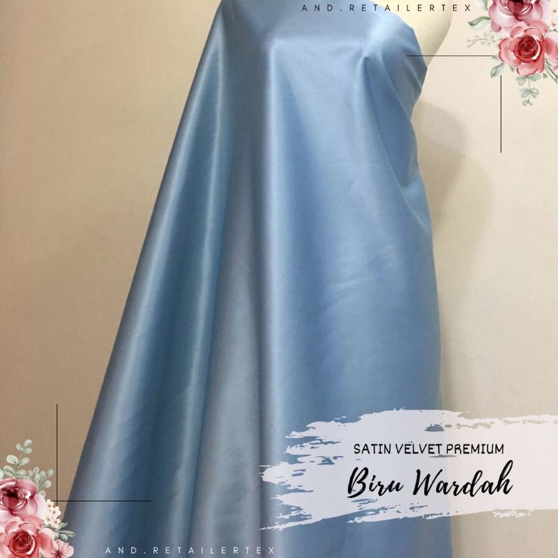 kain satin velvet biru wardah