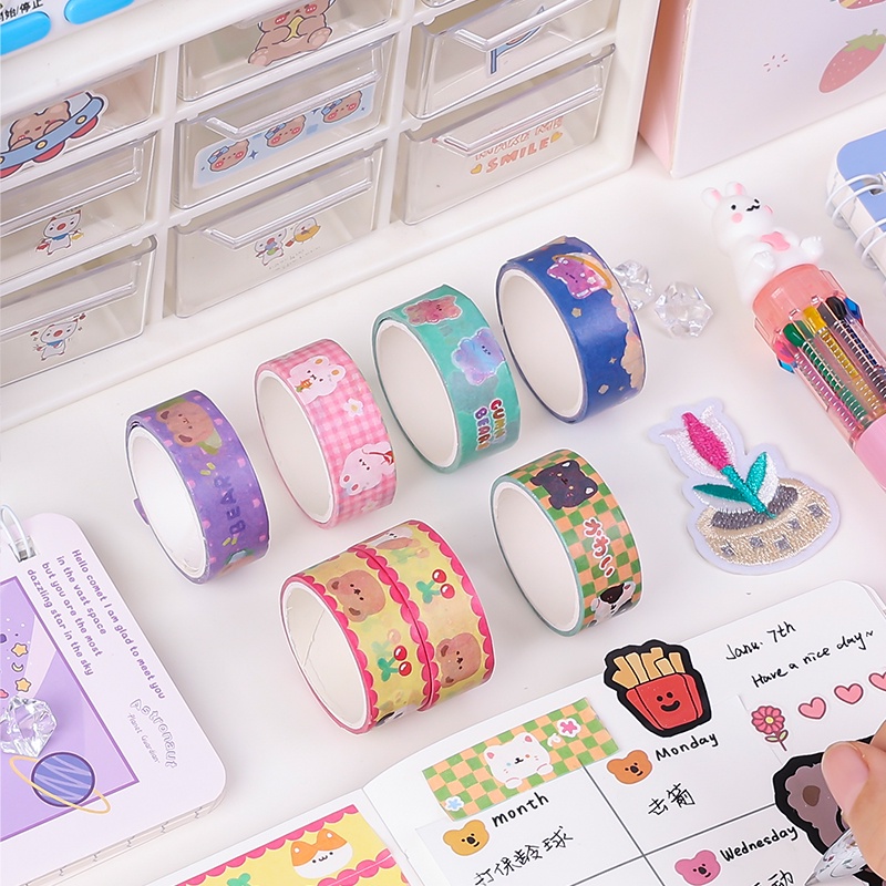 Stiker Kertas / Selotip Washi Gambar Kartun Hewan Lucu Panjang 3m Untuk Dekorasi