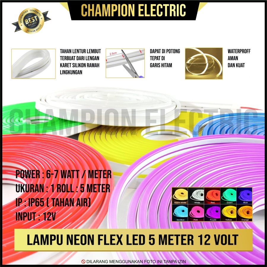 Jual Lampu Neon Flex LED Neonflex Strip DC 12V 5M 5 Meter | Shopee ...