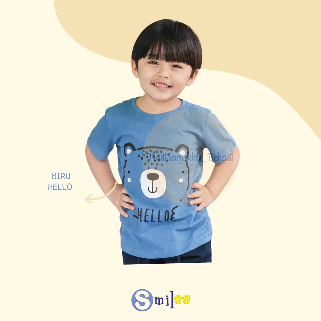 Kaos Anak Cowok Smilee Murah Animal Biru Hello Size 1-5Tahun