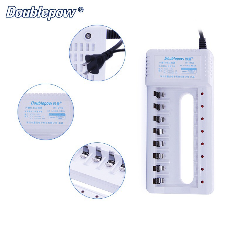 DOUBLEPOW Charger Baterai 8 slot for AA AAA Ni-MH Ni-CD - DP-B108 - White