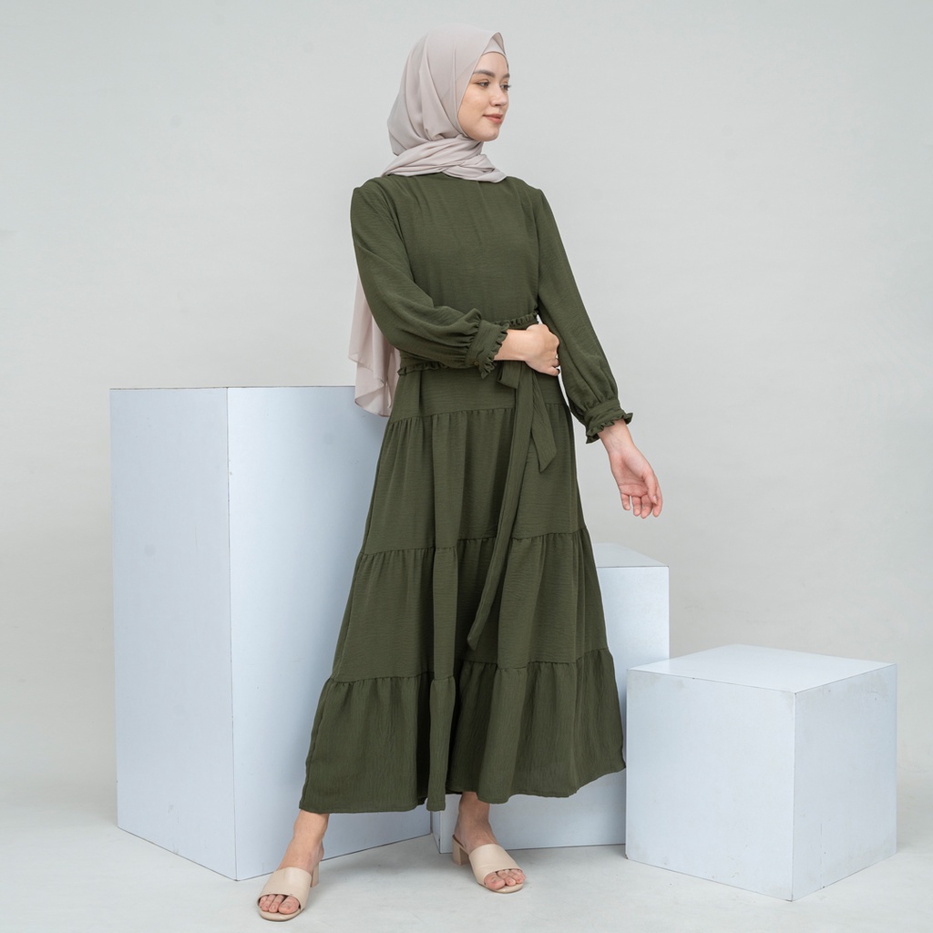 TUNIQUE | RAYA COLLECTION | Yusra Gamis Cantik Wanita Kekinian Terbaru Bahan Linen Adem Warna Hijau 