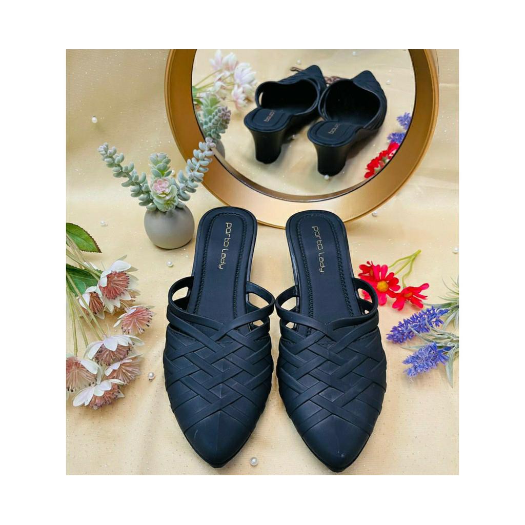 (COD) Sandal Selop Santai Wanita Wedges Jelly Karet Porto SNT