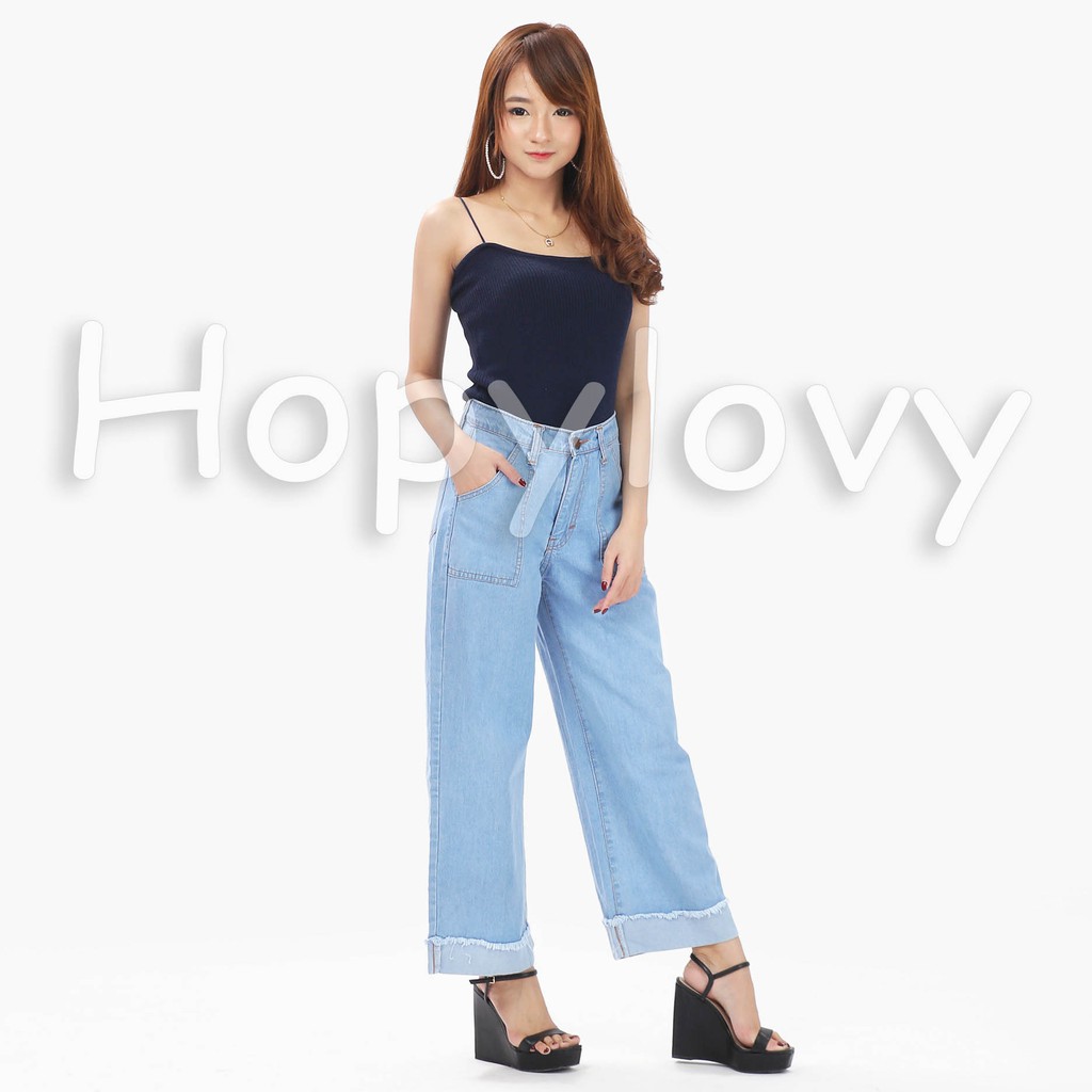 HOPYLOVY - Celana Boyfriend Jeans Kulot Wanita Stik Balik Lionel