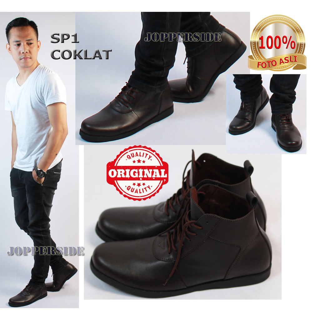 SEPATU KERJA KANTOR CASUAL SEMI BOOTS FORMAL SANTAI KULIT PRIA COKLAT SP1