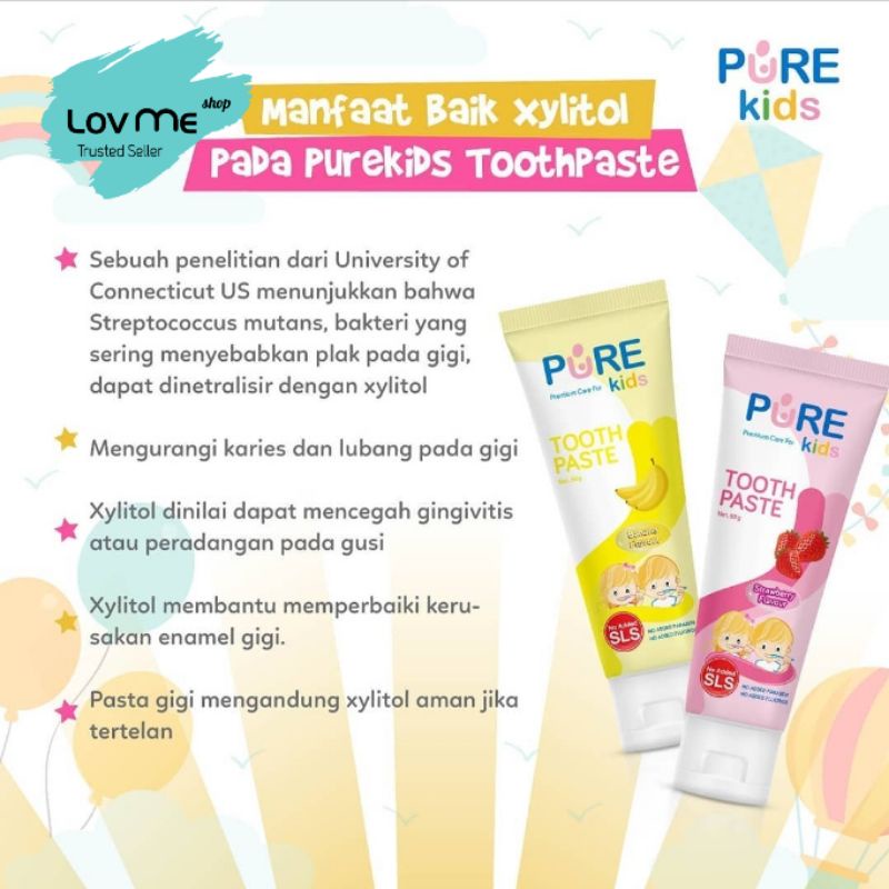 lov me❤ Pure Kids Pasta Gigi Bayi Anak Aman Tertelan Free Fluoride -Free SLS Paraben