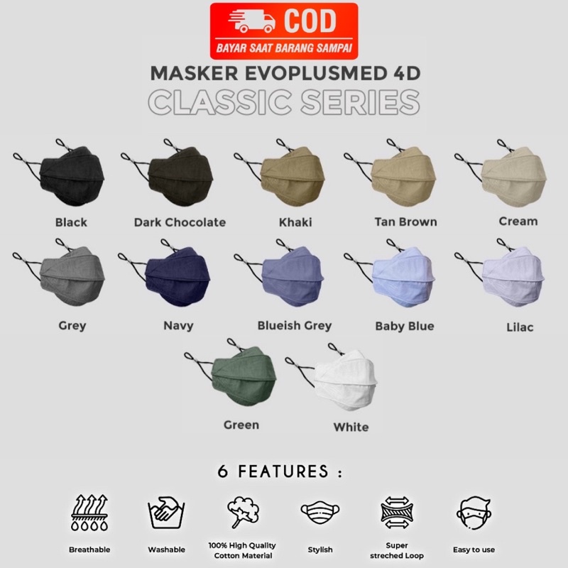 Masker Kain 4D EVO PLUSMED 3 Lapis Ply + Stopper Headloop Earloop  Premium Termurah
