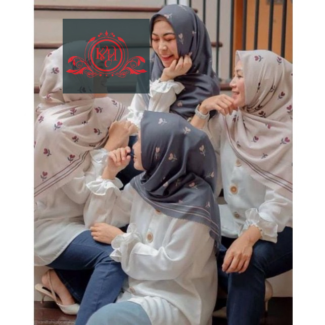 HIJAB SEGIEMPAT VOAL PREMIUM MOTIF BUNGA TULIP KEYZ HIJAB KH009