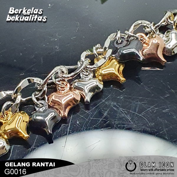 Gelang Rantai Bandul Love tiga warna G0016 RSL