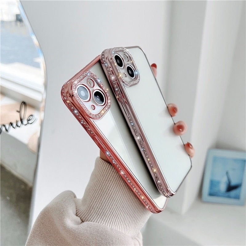 Soft Case Electroplated Shockproof Aksen Glitter Berlian Imitasi Untuk IPhone 12 13 Pro Max