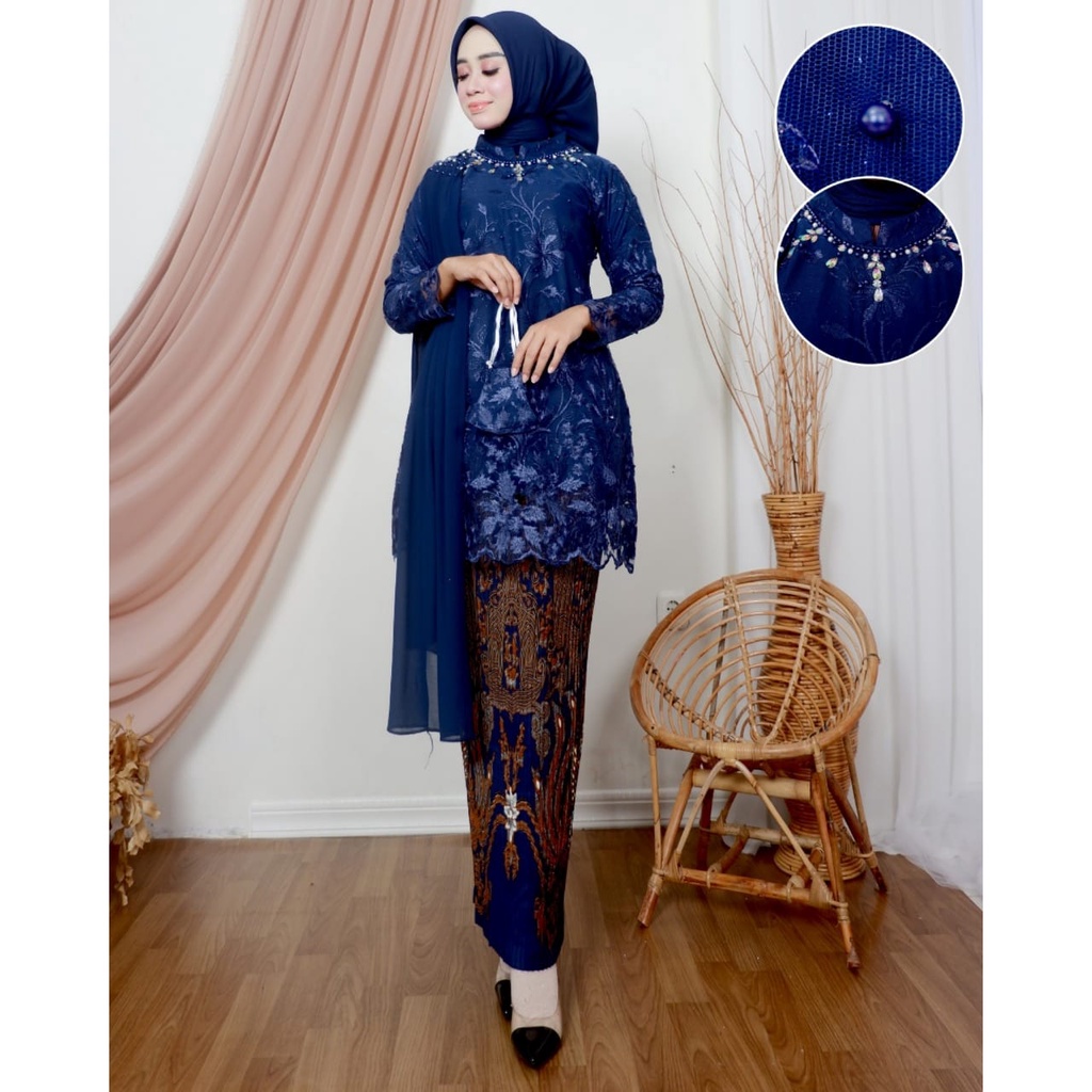 Permata Olshop / Kebaya Tunik Salendang Putri / Baju Kebaya Wisuda / Kebaya Lamaran / Tunik Brokat Modern / Kebaya Kondangan / Salendang Payet