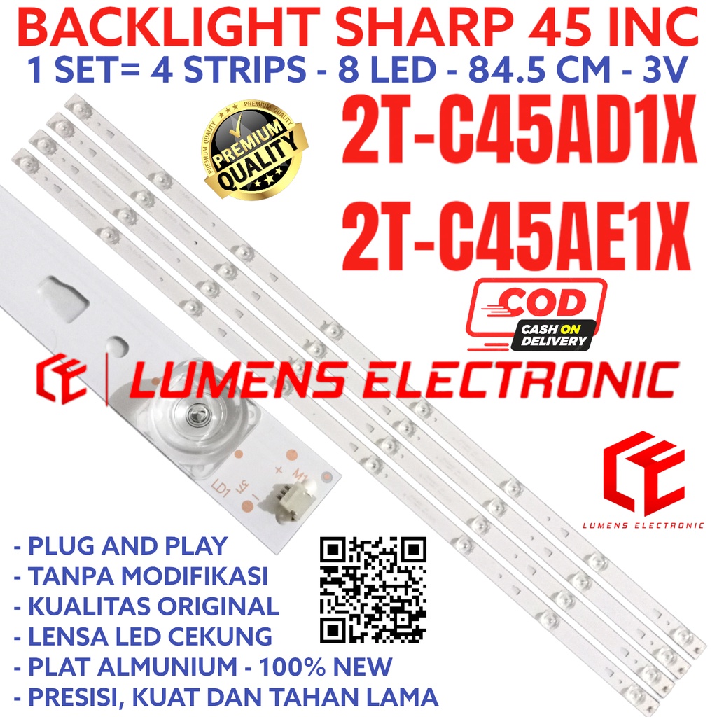 BACKLIGHT TV LED SHARP 45 INC 2T-C45AD1X 2T-C45AE1X 2T-C45ADIX 2T-C45AEIX LAMPU BL 8K 3V 45IN 45INCH