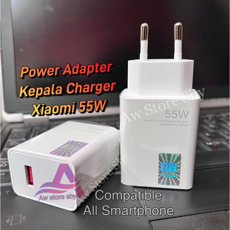 Original Power Adapter Kepala Charger Xiaomi 55W Turbo Fast charge Xiaomi Redmi 9 10 10C/Note 7/ 8/ 9/10S/ 10 Pro/ Poco M3/M4/X3 Pro