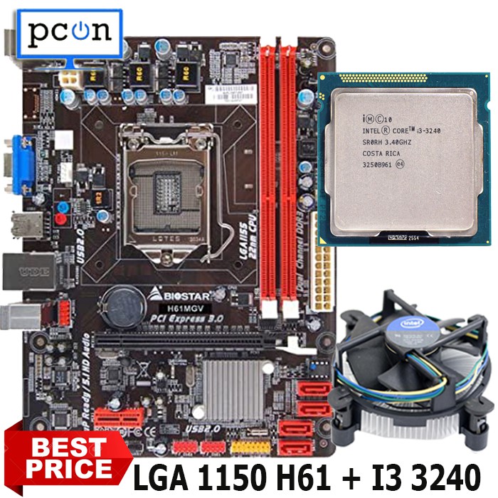 Paket mainboard LGA 1155 H61 BIOSTAR dengan i3 3240