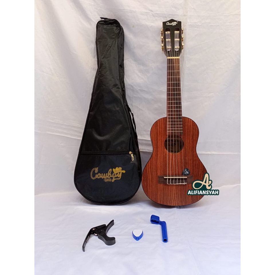 Gitar akustik cowboy gitar lele gitar mini senar 6 BONUS SOFTCASE CAPO DAN PICK