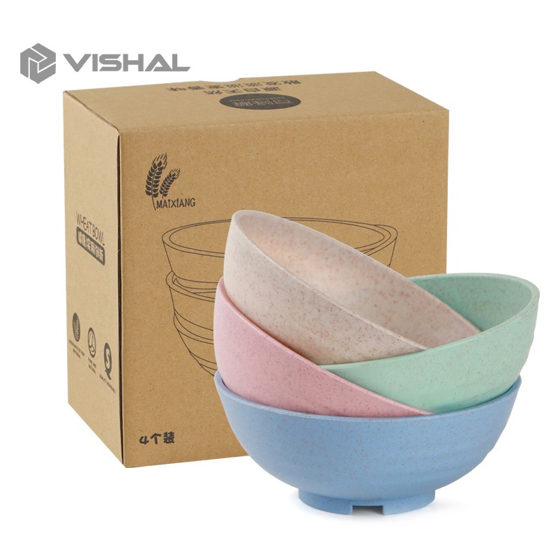 VISHAL Mangkok Wheat Straw/Mangkuk Makan Bowl Set 4pcs warna warni / VS-10