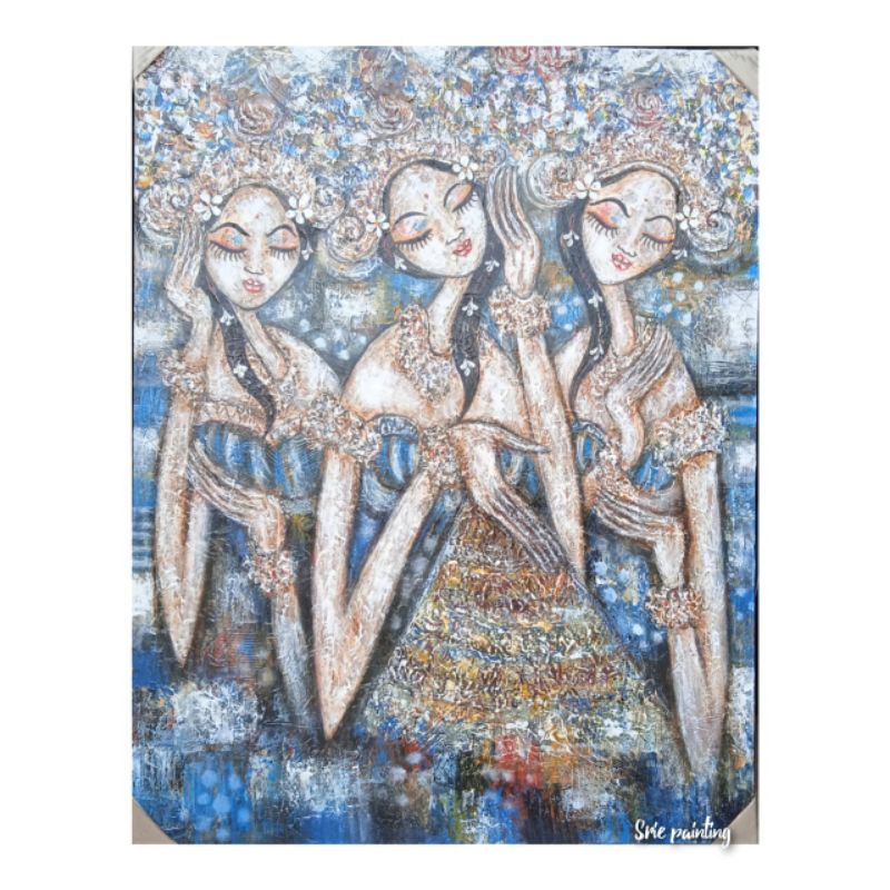 Hiasan dinding lukisan figur wanita Bali klasik