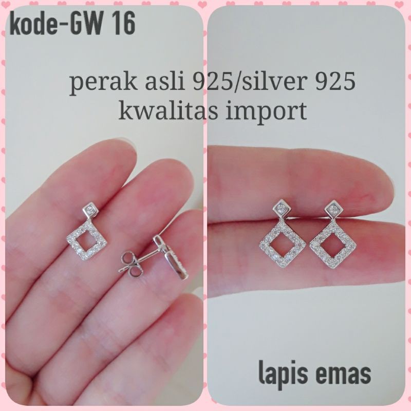 Giwang segi perak asli 925/anting tusuk/anting wanita/giwang wanita/anting murah/perak murah