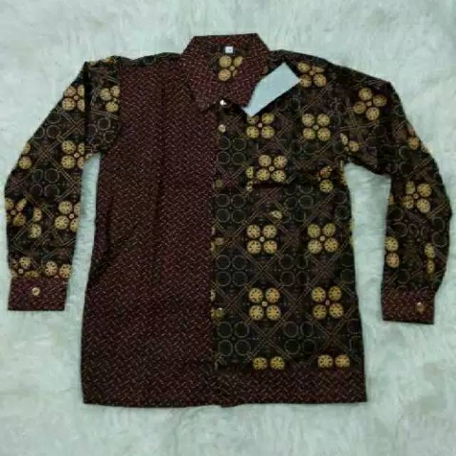 Kemeja batik anak lengan panjang cappucino