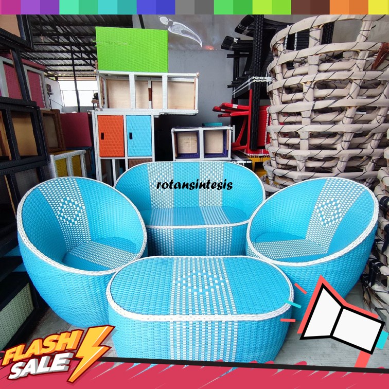 Kursi Tamu Sofa Rotan Sintetis Model Oval Gentong