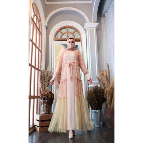 DRESS INNER + OUTER MYRIA ORI GLZ - BAJU MUSLIM BRUKAT TILE TERLARIS