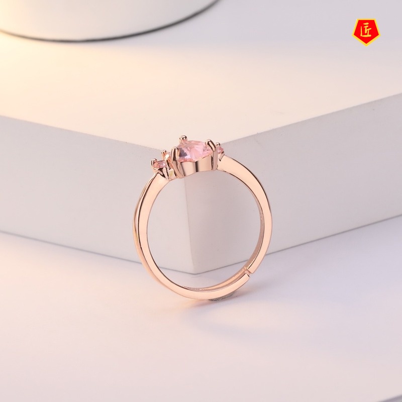 [Ready Stock]Fashion Elegant Rose Gold Pink Diamond Footprints Ring