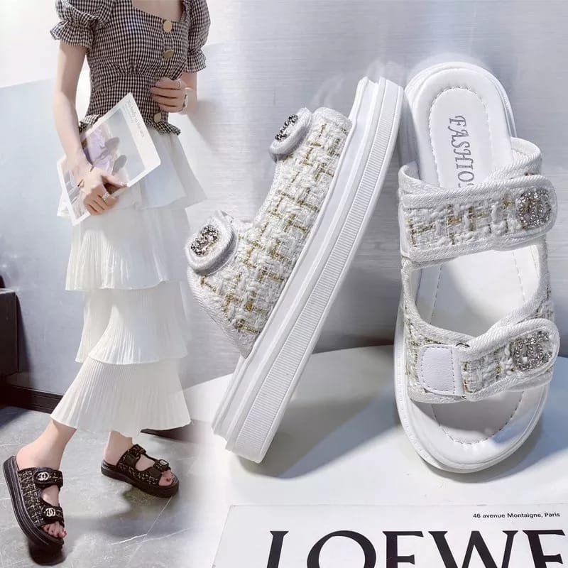 Sandal Wedges Wanita Model Rajut Tebal 3cm - 8868 (37/41)