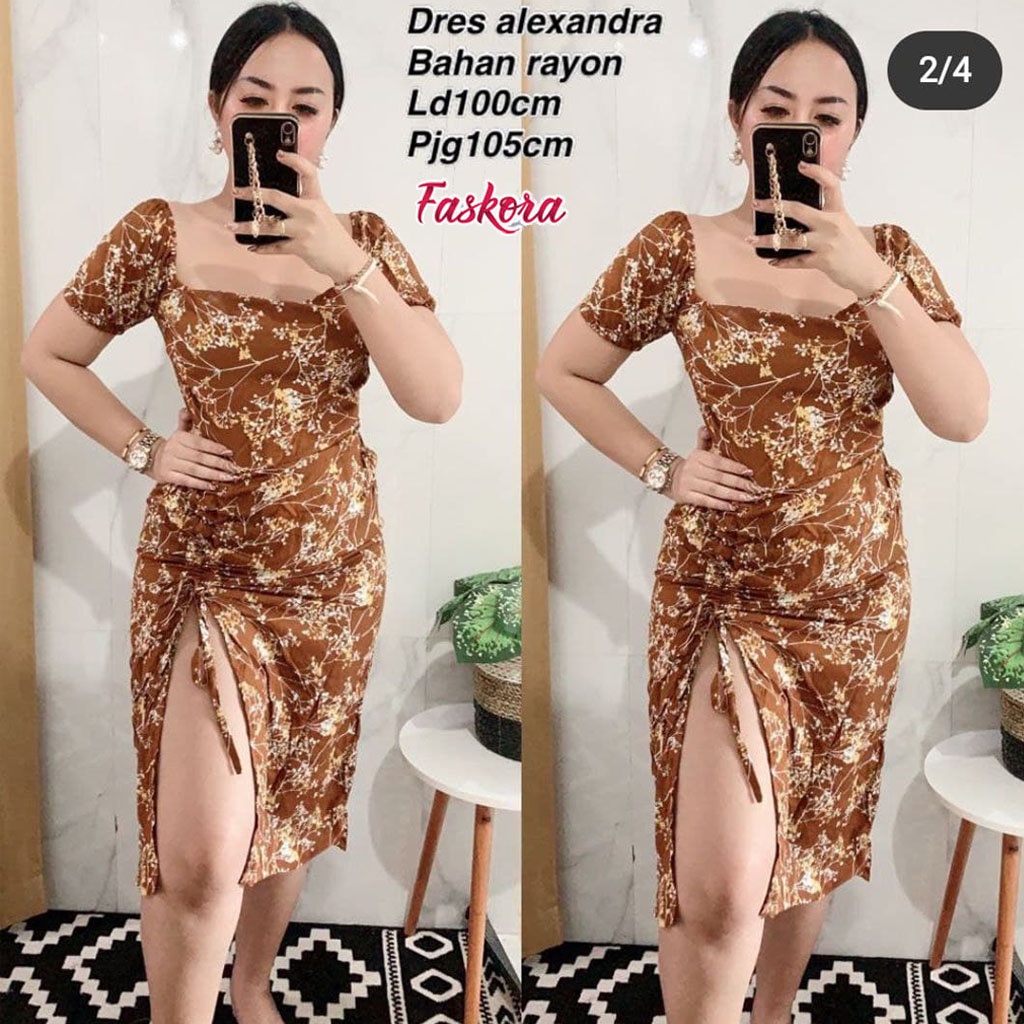 Dress Alexandra Alexsandra Midi Korean Style Sexy Bodycon