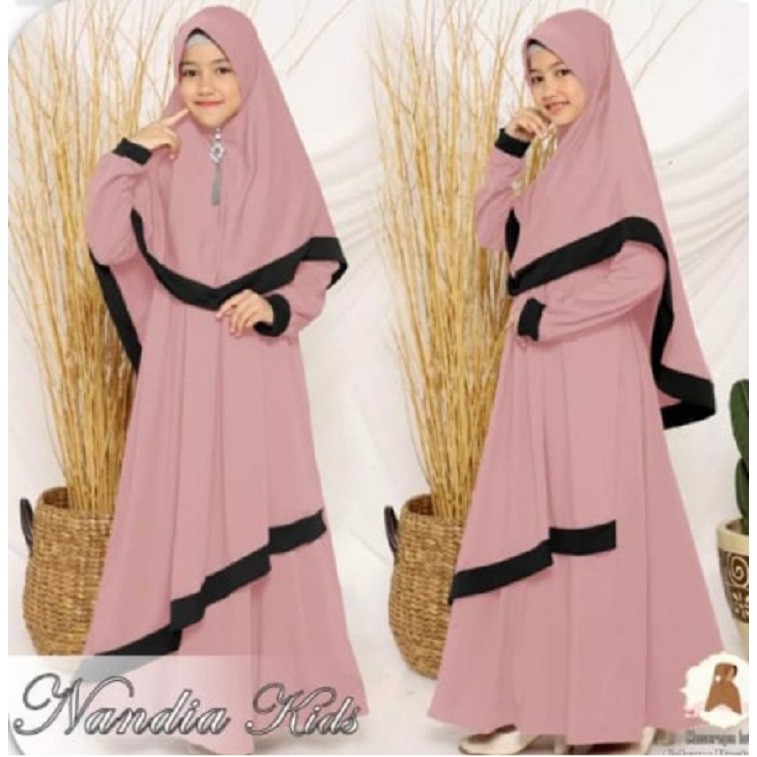 Gamis NANDIA set jersey gamis remaja gamis Tanggung baju gamis muslim SYARI Usia 8-14Tahun