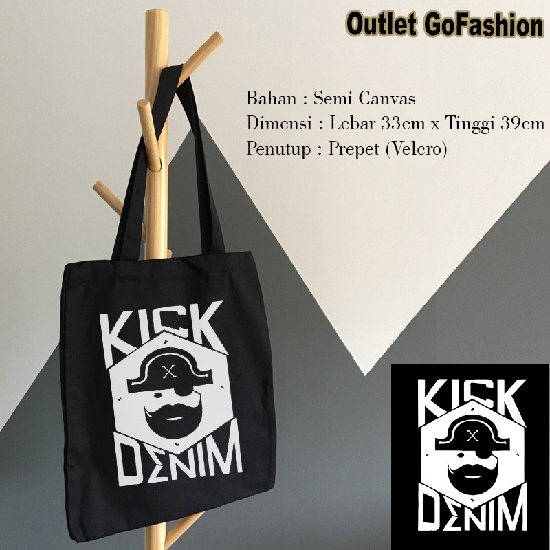 Tas Totebag Tote bag Kick Denim Desain Simple Keren Kualitas Distro Premium Outlet GoFashion Terbaru