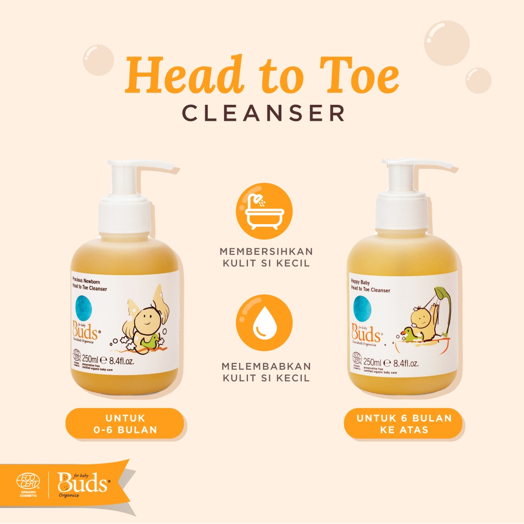 Buds Happy Baby Head to Toe Cleanser - Sabun Shampoo 2in1 Bayi Organik