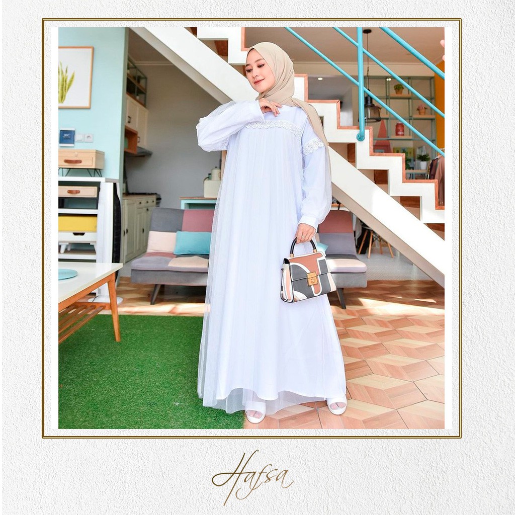 Dress Gamis Modern Terbaru | Busana Ramadhan Muslim Pesta Murah - Tille Renda - Zooya