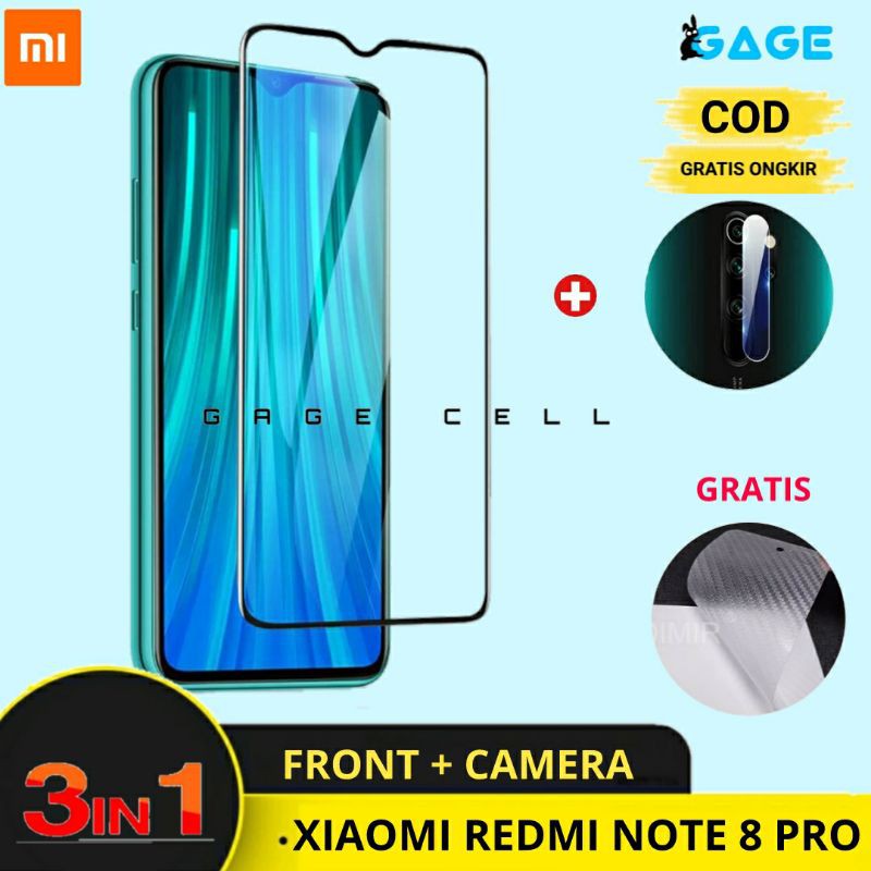 3in1- Tempered Glass Full Layar Kamera Xiaomi Redmi Note 8 Pro - TG Anti Gores Kaca Redmi Note 8pro