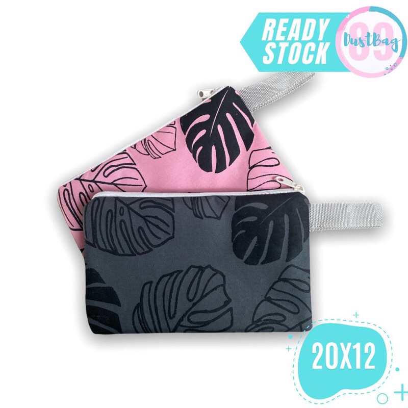 Pouch Kosmetik Serbaguna Muat Krim Set Size 20X12 Motif Monstera Hitam ~ DSC2012