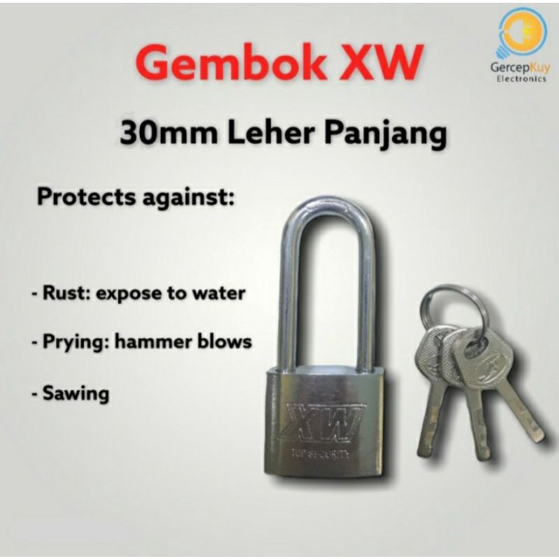 Gembok XW 30mm Leher Panjang + 3 Kunci