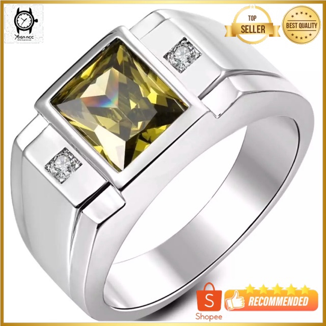 Cincin Pria Perak Casual Modern Minimalis Kantoran Olive Green Peridot