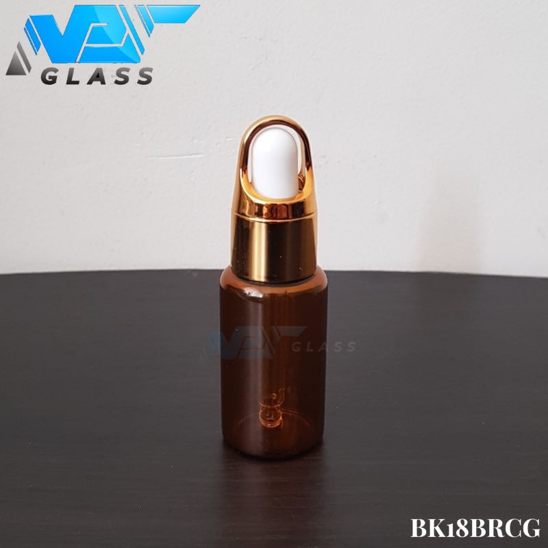 botol kaca pipet 18ml/20ml coklat amber ring gold