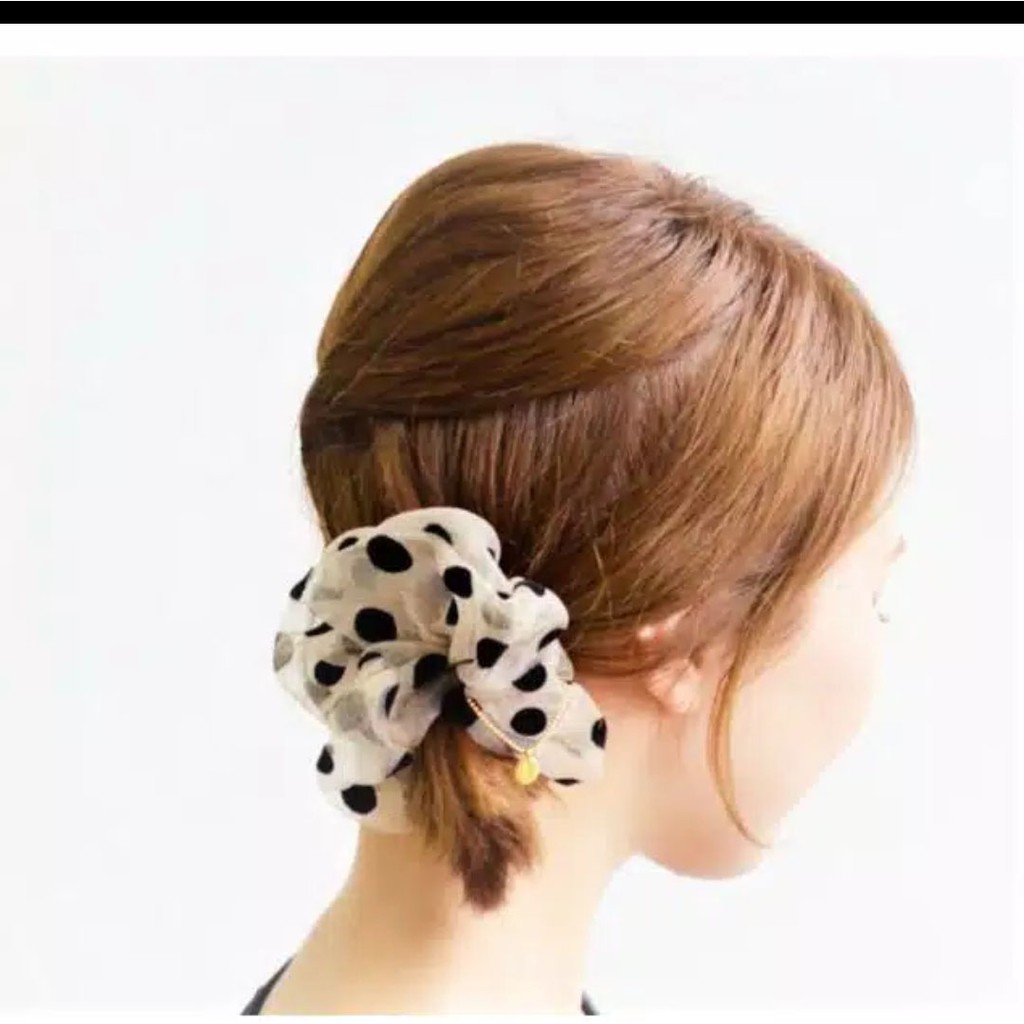 Ikat rambut kerut scrunchie ala korea style motif polkadot 1
