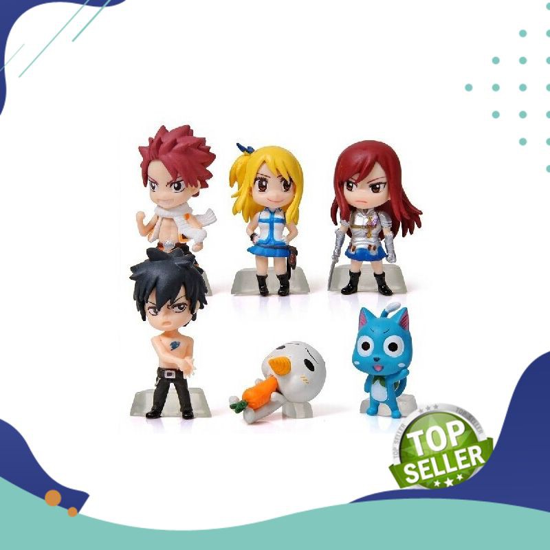 Action Figure Import 6 Pcs/set Fairy Tail, Natsu Lucy Elza Abu-abu Action Figure, Pvc Tokoh Koleksi